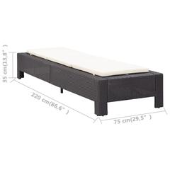 Poly Rattan Sunbed W/Cushion vidaXL (220 x 75 x 35 cm)