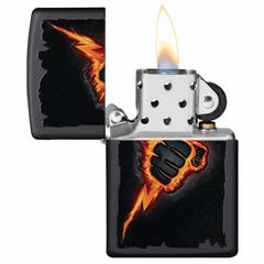 Zippo Lightning Bolt Fist Design Windproof Lighter, CI412372 218 (Black Matte)