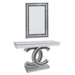 Danube Home Chevron Wooden Console Table W/Mirror (Silver)