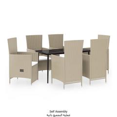 6-Seater Poly Rattan Garden Dining Set W/Cushions vidaXL (58 x 62 x 108 cm, Beige)