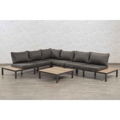 Sylvester 6-Seater L-Shaped Wooden Garden Sofa W/Coffee Table PAN Emirates