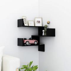 vidaXL Engineered Wood Wall-Mounted Corner Shelf (40 x 40 x 50 cm, Black)