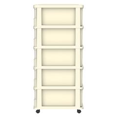 Cosmoplast Cedargrain Plastic 5-Tier Storage Cabinet W/Drawers & Wheels (Off White, 50 x 40 x 114 cm)