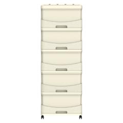 Cosmoplast Cedargrain Plastic 5-Tier Storage Cabinet W/Drawers & Wheels (Off White, 50 x 40 x 114 cm)