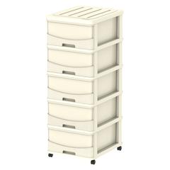 Cosmoplast Cedargrain Plastic 5-Tier Storage Cabinet W/Drawers & Wheels (Off White, 50 x 40 x 114 cm)