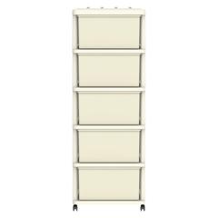 Cosmoplast Cedargrain Plastic 5-Tier Storage Cabinet W/Drawers & Wheels (Off White, 50 x 40 x 114 cm)