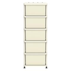 Cosmoplast Cedargrain Plastic 5-Tier Storage Cabinet W/Drawers & Wheels (Off White, 50 x 40 x 114 cm)