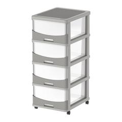Cosmoplast Cedarattan Plastic 4-Tier Storage Cabinet W/Drawers & Wheels (Grey, 50 x 40 x 92 cm)