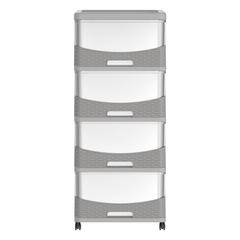 Cosmoplast Cedarattan Plastic 4-Tier Storage Cabinet W/Drawers & Wheels (Grey, 50 x 40 x 92 cm)