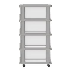 Cosmoplast Cedarattan Plastic 4-Tier Storage Cabinet W/Drawers & Wheels (Grey, 50 x 40 x 92 cm)