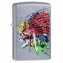 Zippo Skull Headdress Design Windproof Lighter, 49111 207 (Street Chrome)