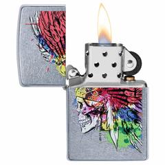 Zippo Skull Headdress Design Windproof Lighter, 49111 207 (Street Chrome)