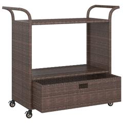vidaXL Poly Rattan Serving Trolley W/Drawer (100 x 45 x 97 cm, Brown)