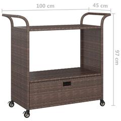 vidaXL Poly Rattan Serving Trolley W/Drawer (100 x 45 x 97 cm, Brown)