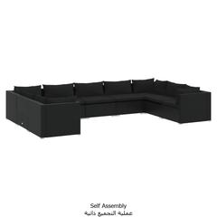 طقم كنب حديقة 9 قطع من البولي راتان مع وسائد فيدا إكس إل (أسود ، 70 × 70 × 60 سم)