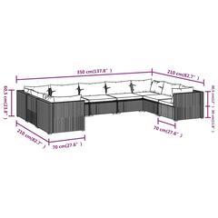 طقم كنب حديقة 9 قطع من البولي راتان مع وسائد فيدا إكس إل (أسود ، 70 × 70 × 60 سم)