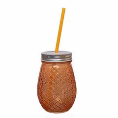 Pan Emirates Gem Glass Jar W/Straw (500 ml)