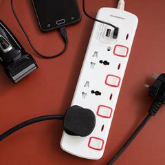 Olsenmark 4-Socket Extension Board W/2 USB Ports, OMES1730 (4 m)