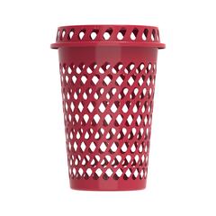 Cosmoplast Round Tall Plastic Laundry Bin W/Lid (65 L, Dark Red)