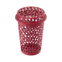 Cosmoplast Round Tall Plastic Laundry Bin W/Lid (65 L, Dark Red)