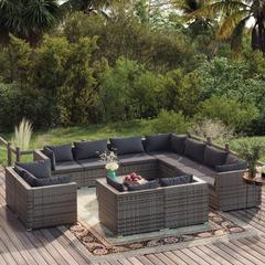 vidaXL 12 Piece Garden Lounge Set with Cushions Grey Poly Rattan (60 x 60 x 30 cm)