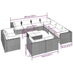 vidaXL 12 Piece Garden Lounge Set with Cushions Grey Poly Rattan (60 x 60 x 30 cm)