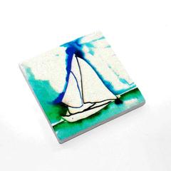 BiggDesign Anemoss Sailboat Design Limbra Natural Stone Coasters (10 x 10 cm)