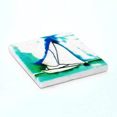 BiggDesign Anemoss Sailboat Design Limbra Natural Stone Coasters (10 x 10 cm)