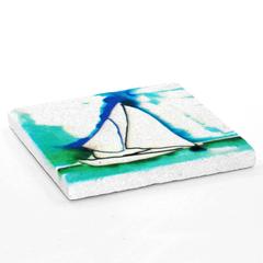 BiggDesign Anemoss Sailboat Design Limbra Natural Stone Coasters (10 x 10 cm)