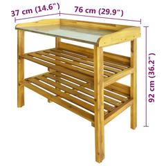 vidaXL Solid Acacia Wood & Zinc Potting Bench W/2 Shelves (76 x 37 x 92 cm)