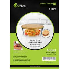 Royalford Borosilicate Glass Food Container W/Bamboo Lid (400 ml)