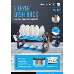 Royalford Stainless Steel 2 -Tier Dish Drainer Rack (56 x 26 x 35 cm)