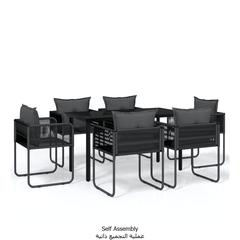 6-Seater Glass & Steel Garden Dining Set vidaXL (140 cm, Black)