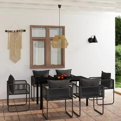 6-Seater Glass & Steel Garden Dining Set vidaXL (140 cm, Black)