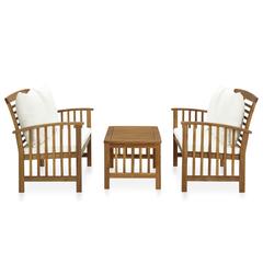 2-Seater Solid Acacia Wood Garden Lounge Set W/Cushions vidaXL (White)