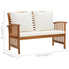 2-Seater Solid Acacia Wood Garden Lounge Set W/Cushions vidaXL (White)