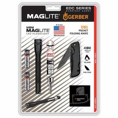Maglite Mini 2-Cell AAA LED Flashlight & Gerber Knife Set, SP32TRK (black, 100 Lumen)