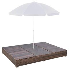 vidaXL Outdoor Lounge Bed with Umbrella Poly Rattan Brown