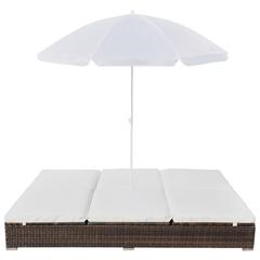 vidaXL Outdoor Lounge Bed with Umbrella Poly Rattan Brown