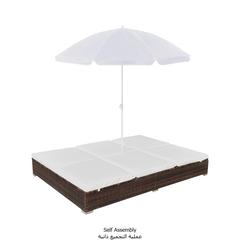 vidaXL Outdoor Lounge Bed with Umbrella Poly Rattan Brown