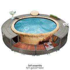 Poly Rattan & Eucalyptus Wood Spa Surround vidaXL
